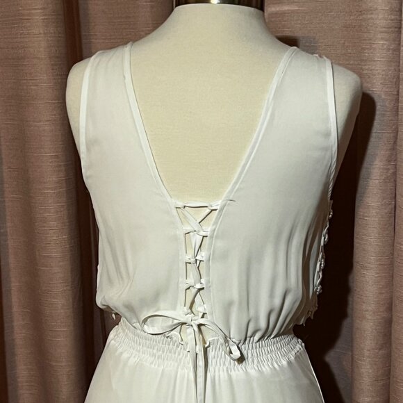 Monaco Boho-Style White M Maxi Dress Pearl Lace High-Low Corset Made in France - Picture 4 of 16